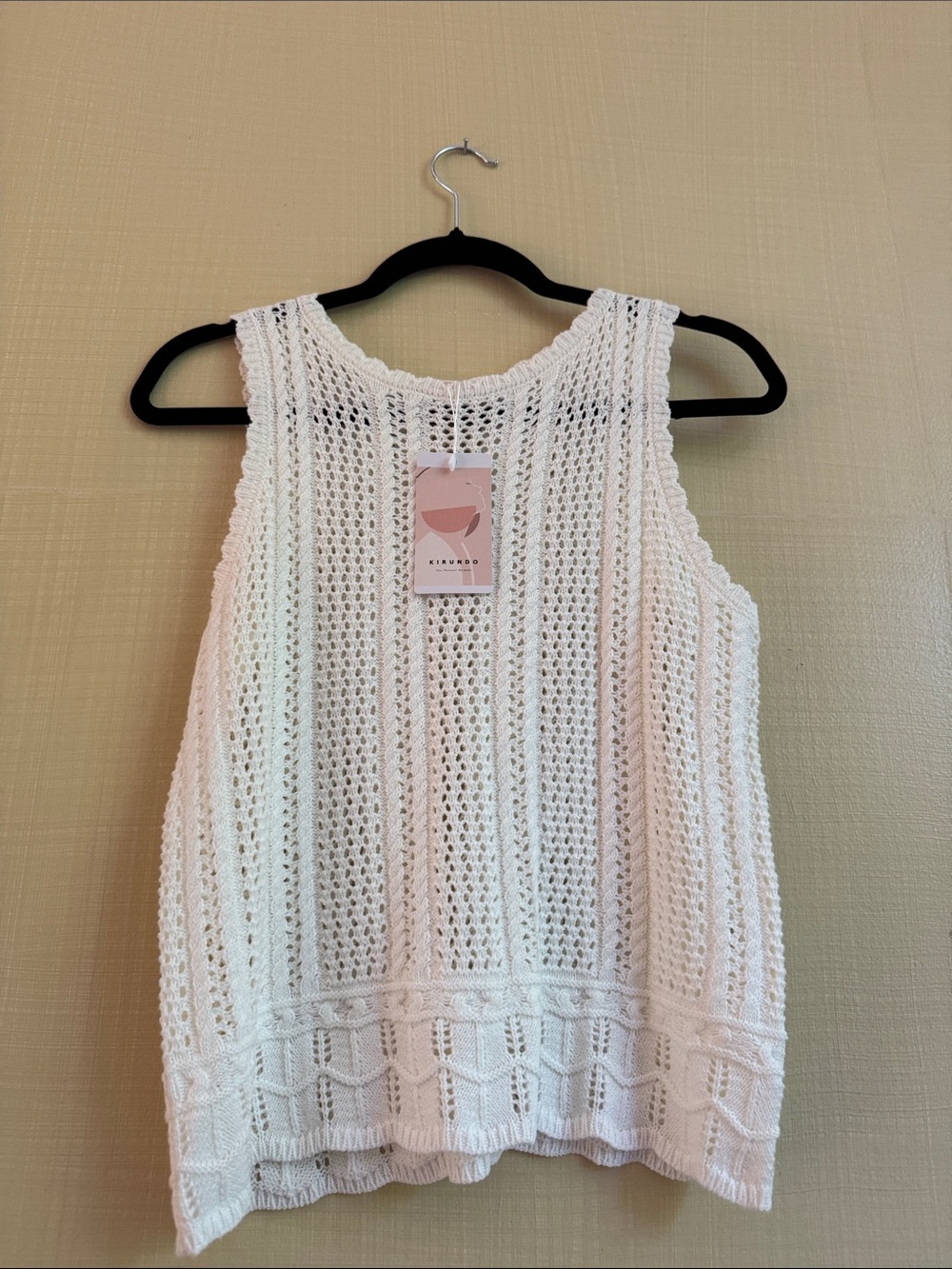 New Open Knit Sleeveless Sweater Tank in white